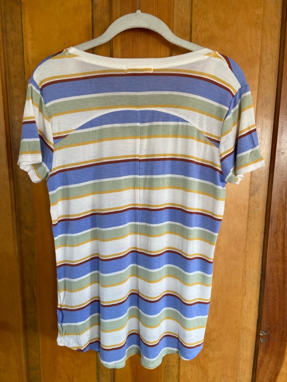 Prana Striped V-Neck Tee in Blue, White, Green, Gold, Brown - Picture 2 of 4
